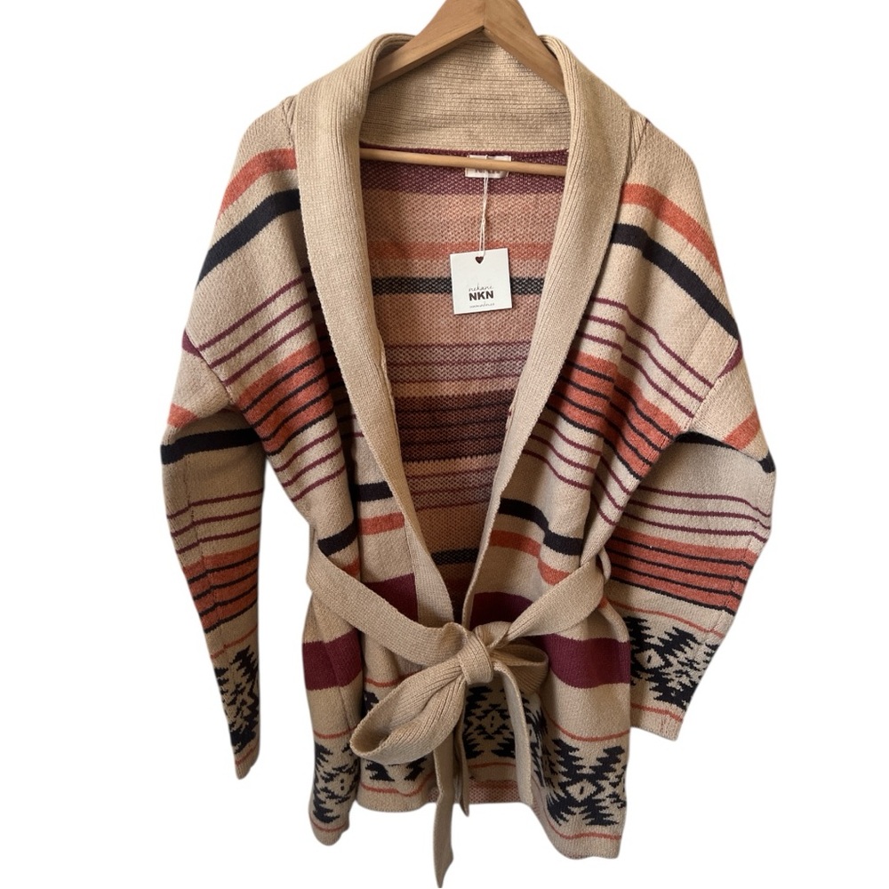 NWT Nekane Southwestern Aztec Belted Cardigan Sweater M/L Boho Western - Picture 2 of 12